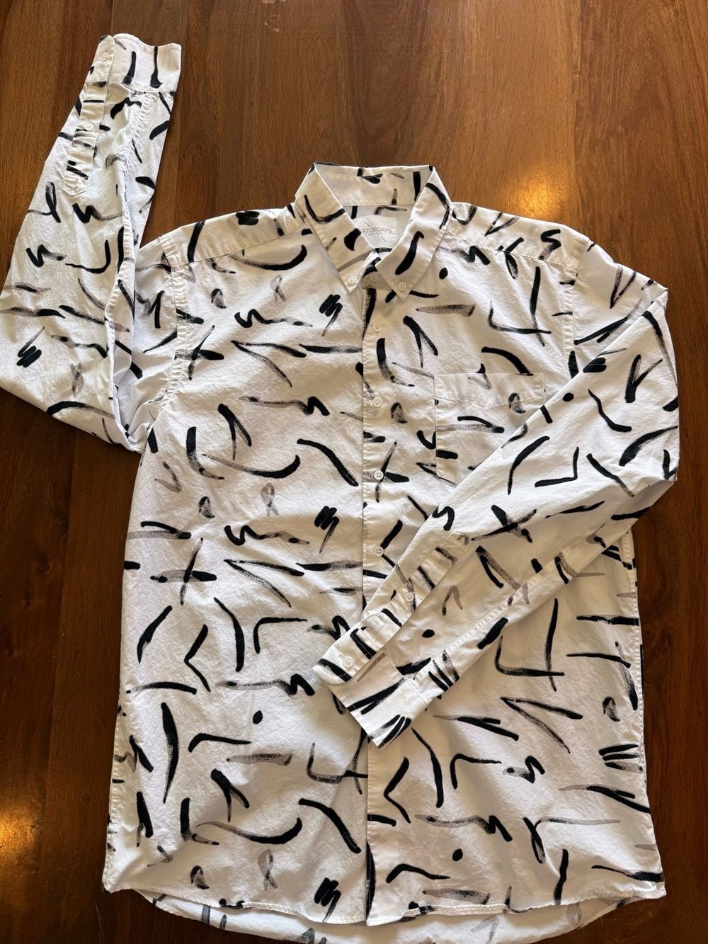 Saturdays NYC White Shirt with Black Brushstroke Print